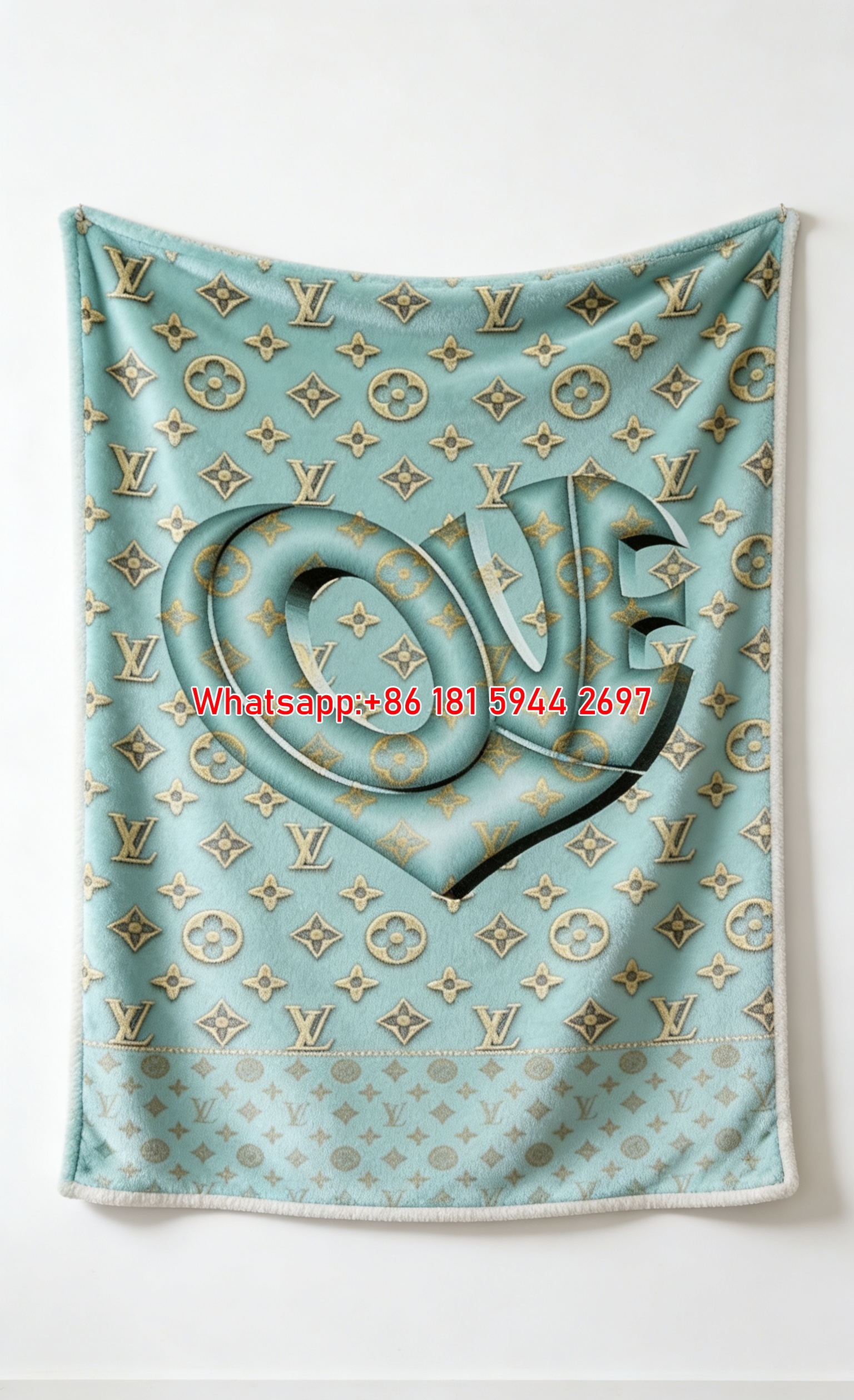 LV Love Monogram Blanket Teal Heart Throw 166